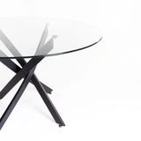 LEN 135cm ROUND 10mm GLASS TOP DINING TABLE-BLACK