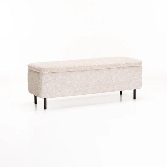 LILY TEXTURED FABRIC STORAGE OTTOMAN - CREAM