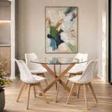 LINC 120cm ROUND GLASS TOP DINING TABLE-OAK
