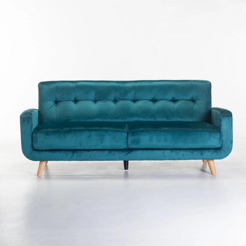 LUNA VELVET 3 SEATER - TEAL/NAT LEG