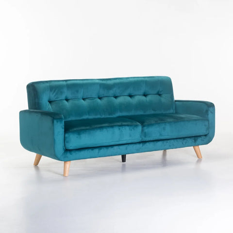 LUNA VELVET 3 SEATER - TEAL/NAT LEG