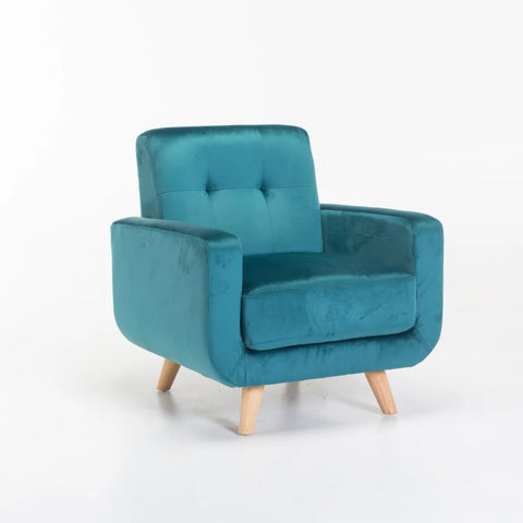 LUNA VELVET ARMCHAIR - TEAL/NAT LEG