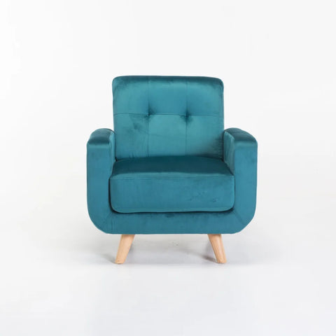 LUNA VELVET ARMCHAIR - TEAL/NAT LEG