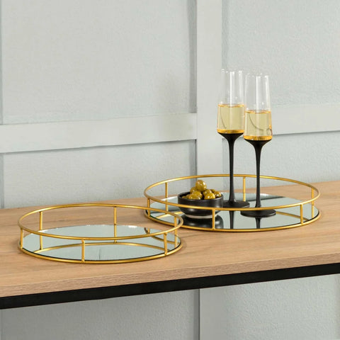 LUXE ROUND SET OF 2 MIRROR TRAYS