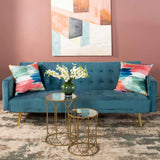 MAC VELVET SLEEPER COUCH - TEAL/GOLD LEGS