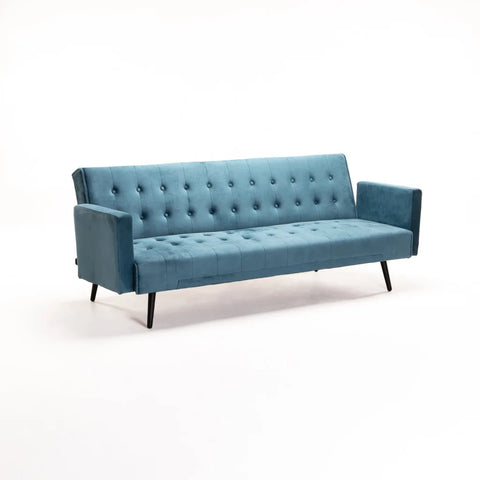 MAC VELVET SLEEPER COUCH - TEAL/BLACK LEGS