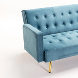 MAC VELVET SLEEPER COUCH - TEAL/GOLD LEGS