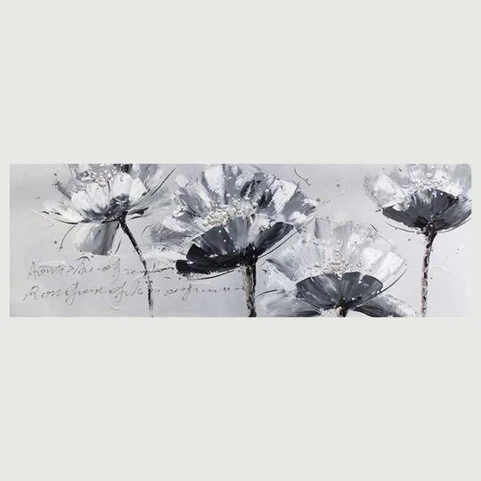 OIL PAINTING ART O - FOUR MONOCHROME FLOWERS 50X150