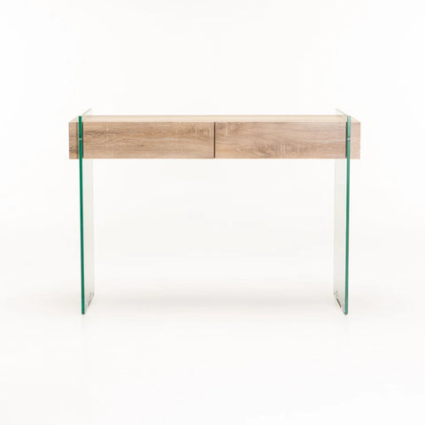 OPAL 110x40cm 12MM TEMP GLASS CONSOLE W/DR-OAK