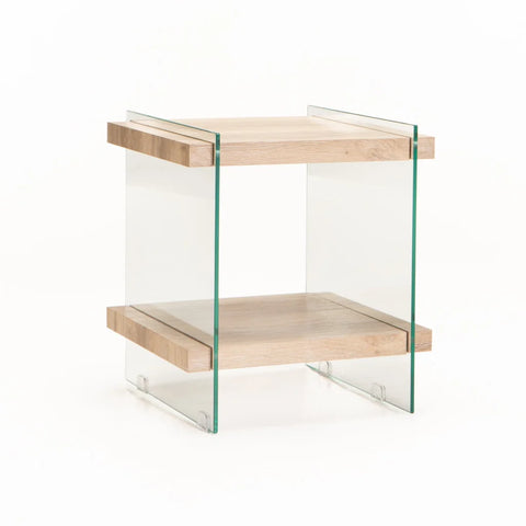 OPAL 45x45cm 8MM TEMPERED GLASS SIDE TABLE-OAK