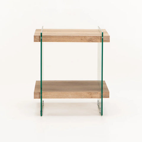 OPAL 45x45cm 8MM TEMPERED GLASS SIDE TABLE-OAK
