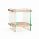 OPAL 45x45cm 8MM TEMPERED GLASS SIDE TABLE-OAK