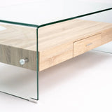 PORT 120x60cm 12MM TEMP GLASS COFFEE TABLE W/DR - OAK