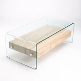 PORT 120x60cm 12MM TEMP GLASS COFFEE TABLE W/DR - OAK