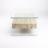 PORT 120x60cm 12MM TEMP GLASS COFFEE TABLE W/DR - OAK