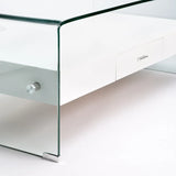 PORT 120x60cm 12MM TEMP GLASS COFFEE TABLE W/DR - WHITE