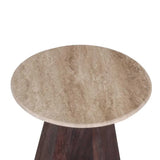 RANI 45cm ROUND TRAVERTINE & SOLID WOOD SIDE TABLE