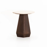 RANI 45cm ROUND TRAVERTINE & SOLID WOOD SIDE TABLE