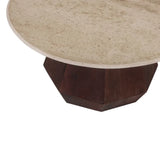 RANI 80cm ROUND TRAVERTINE & SOLID WOOD COFFEE TABLE