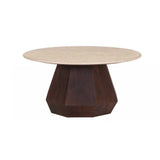 RANI 80cm ROUND TRAVERTINE & SOLID WOOD COFFEE TABLE