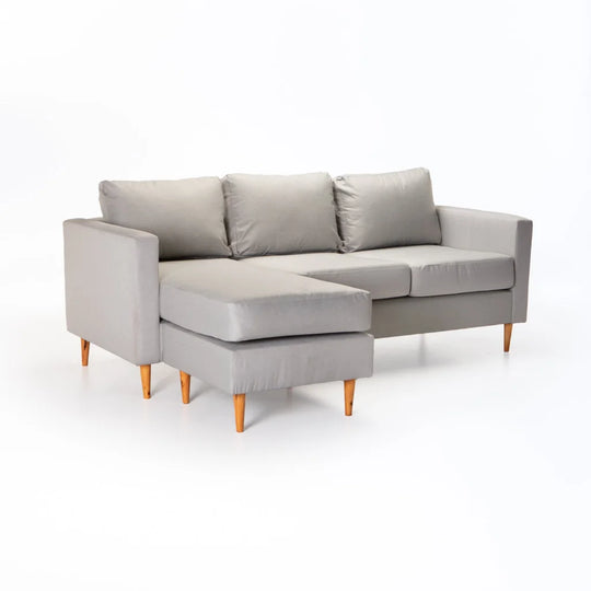 SANTINO FABRIC CORNER CHAISE - PLATINUM/NATURAL LEG