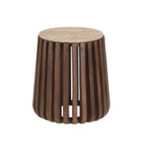 SARI ROUND TRAVERTINE TOP SOLID WOOD SIDE TABLE