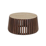 SARI ROUND TRAVERTINE TOP SOLID WOOD COFFEE TABLE