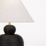 TABLE LAMP BLACK PEBBLE BASE WHITE FABRIC SHADE