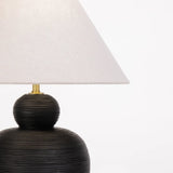 TABLE LAMP BLACK PEBBLE BASE WHITE FABRIC SHADE