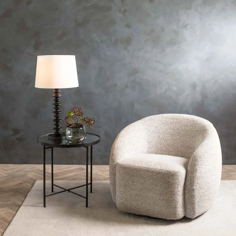TABLE LAMP STACKED BLACK BASE WHITE FABRIC SHADE
