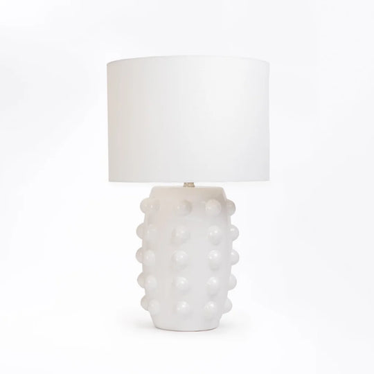 TABLE LAMP WHITE DOTTED BASE WHITE FABRIC SHADE