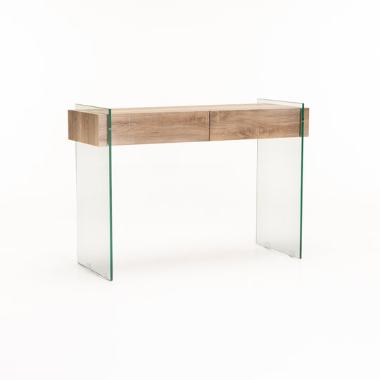OPAL 110x40cm 12MM TEMPERED GLASS CONSOLE WITH DRAWERS